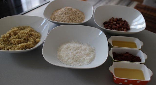 préparation des ingrédients - Barres de céréales maison Coco-Choco-Noisettes