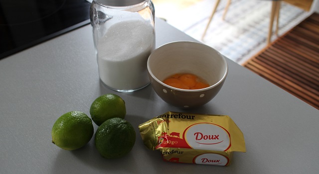 ingrédients du Lime curd - citron vert