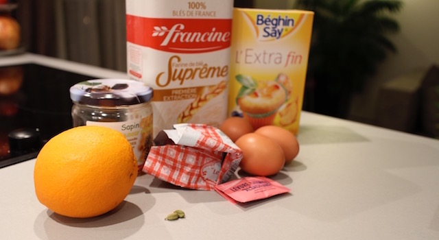 ingrédients - Madeleines orange et cardamome