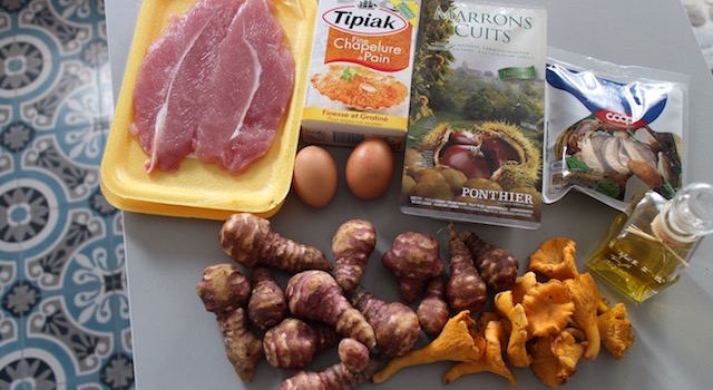 ingredients-escalope-de-dinde-croustillante-aux-marrons